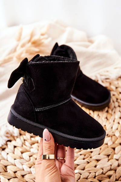 Cizme de zăpadă izolate pentru copii cu papion Lolila neagră