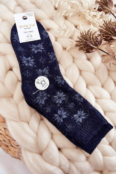 Wollsocken für Damen in Schneeflocken Navy blau