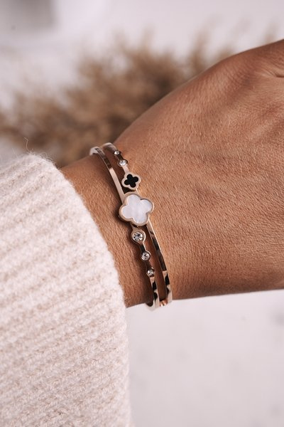 Steel Bracelet with Clove and Cubic Zirconia Rose Gold Luck