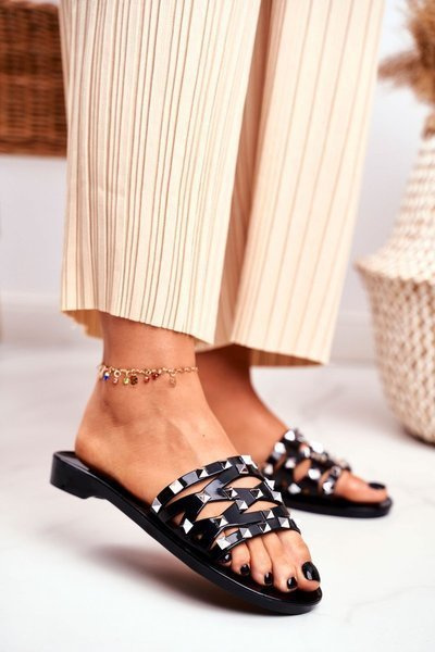 Schwarze Gummi-Flip-Flops für Frauen Patty Studs