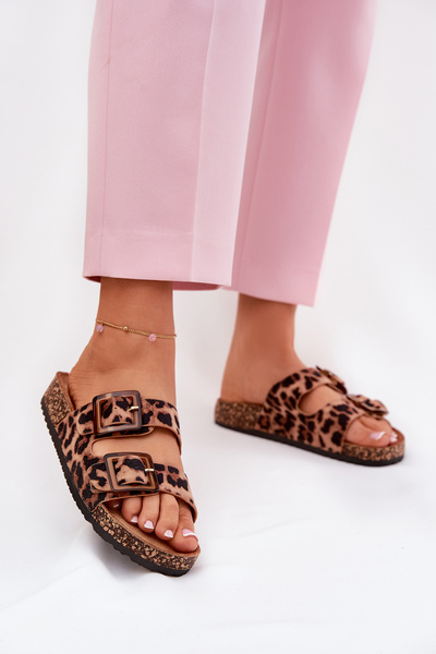 Sandales Femme Avec Transparents Sur Semelle En Liège Léopard Brun Sercele
