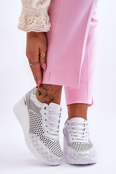 Women's Leather Openwork Sneakers White Virginia