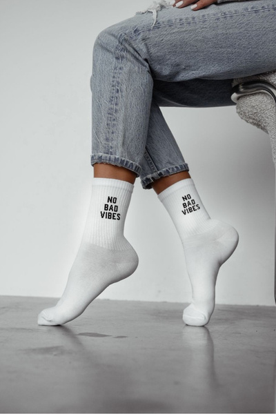 Damensocken Mit Aufdruck NO BAD VIBES Weiß