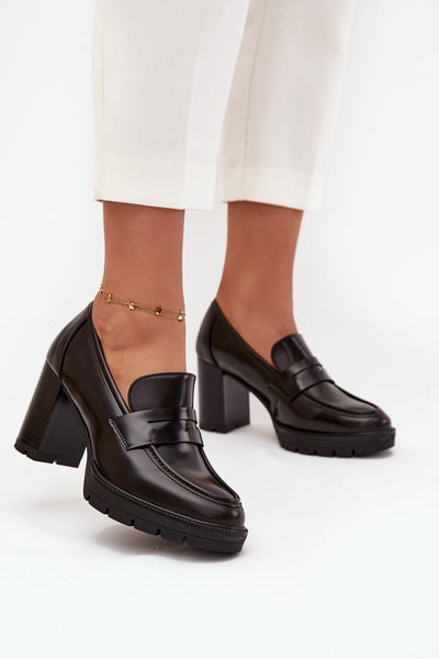 Derbies pour femmes à talon en cuir écologique chocolat Ilyssia