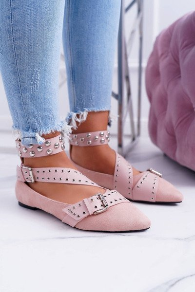Lu Boo | Ballerine Ballerines Rayures Rivets Rose Poudré Estria