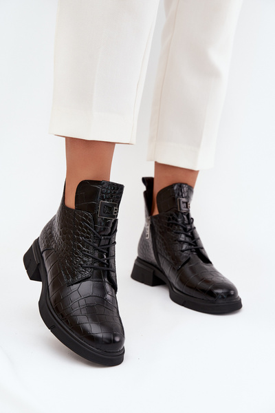Bottines en cuir avec motif en relief isolées Vinceza 66815 Noires