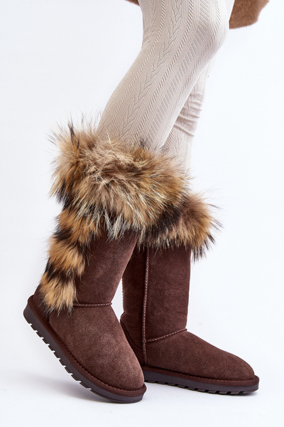 Bottines De Neige Femme Avec Fourrure Cuir Daim Marron Balvin