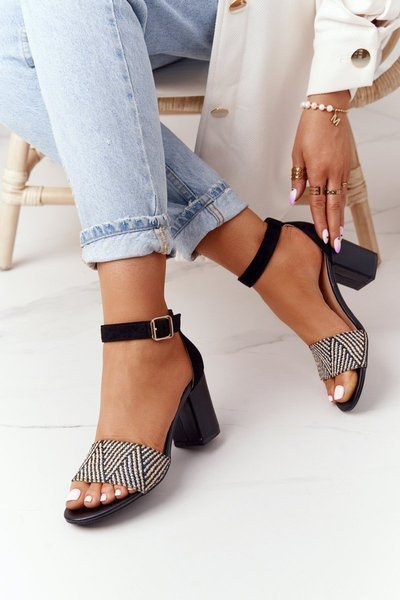 Geflochtene Stiletto-Sandalen Schwarz Honeymoon