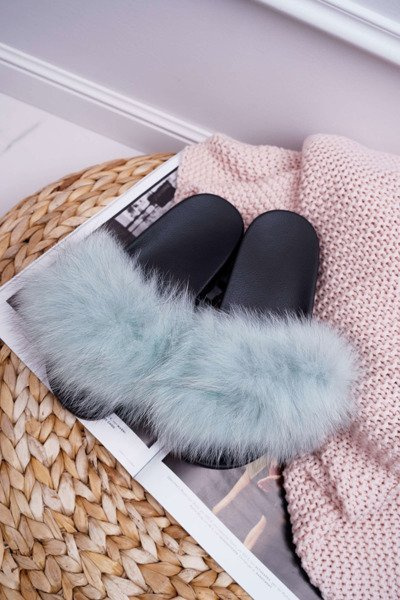 Tongs Femme avec Fourrure Naturelle Menthe Naturis