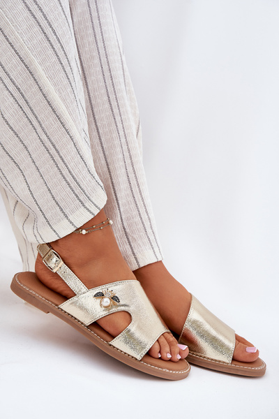 Damen Flache Sandalen Mit Dekorativem Detail Vinceza 17378 Gold