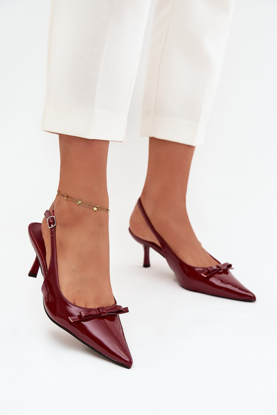 Lackierte Pumps mit Absatz mit Schleife burgund Olvena
