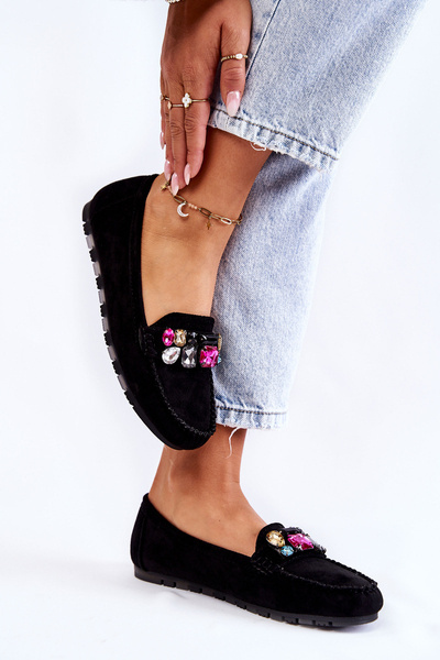Mocassins femme en daim avec décorations noir Janetta