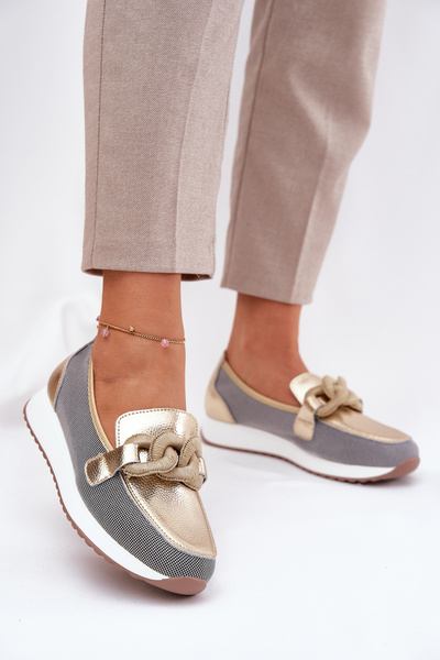 Mocassins en cuir pour femmes avec décoration D&A LR51-966 dorés