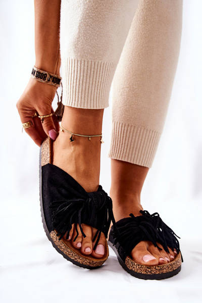 Chaussons Sur Semelle Liège Noir Taryne