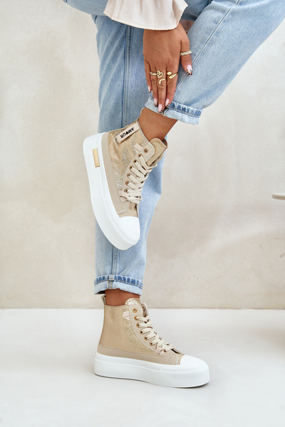 Baskets Hautes Pour Femmes Sur Plateforme Beige-Or Averira