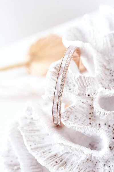 Stahlarmband mit Zirkonen und Perlen Rose Gold