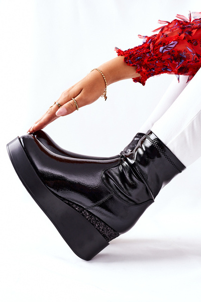 Bottines Compensées Femme Laquées Noires Therapie