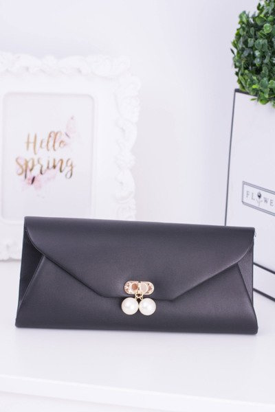Schwarze Clutch Bag Goldkette Perlen