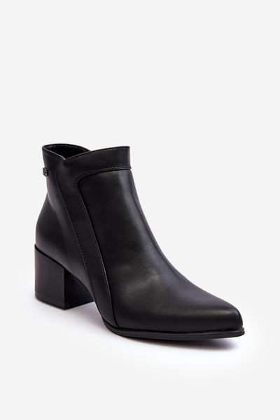 Bottines En Cuir À Talon Bas Noir Cidi