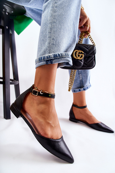 Ballerines en cuir pour femmes, sandales Spitz noires Caprise