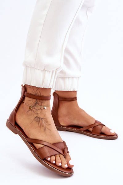 Flache Flip-Flops mit Reißverschluss für Damen in Braun Rise Up!