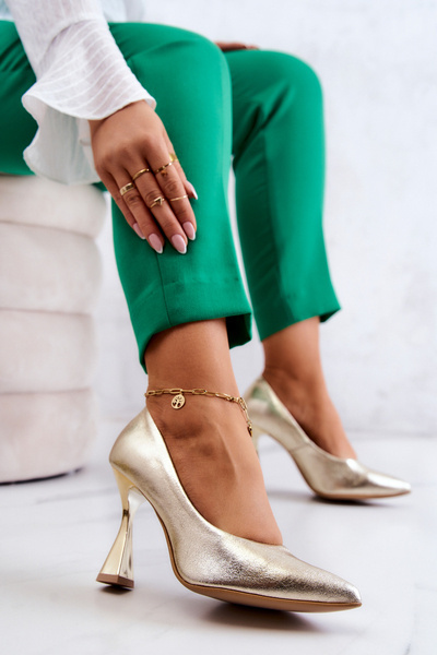 Modischer Lederpumps Lewski Schuhe 3181 Golden