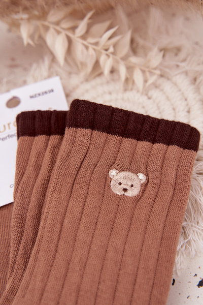Chaussettes en coton pour femmes Avec Petit Ours Marron Clair