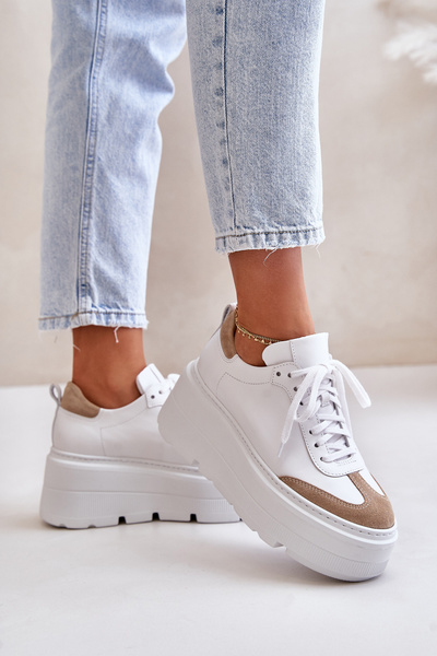 Sneakersi Din Piele Pe Platformă Masivă Alb-Bej Lewski 3635/X