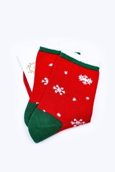Chaussettes de Noël en coton rouge flocons de neige