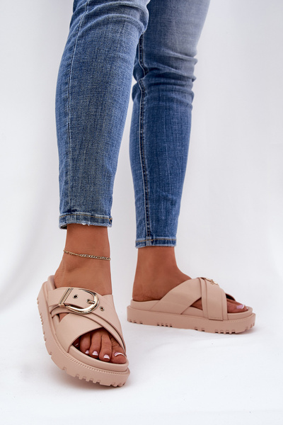 Plattform Sandalen Mit Schnalle Beige Honavia