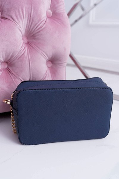 Shoulder Handbag with Gold Chain Navy Blue