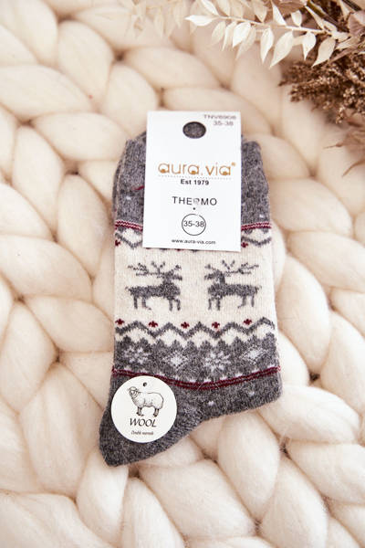 Chaussettes de Noël en laine pour femmes, motif renne, gris