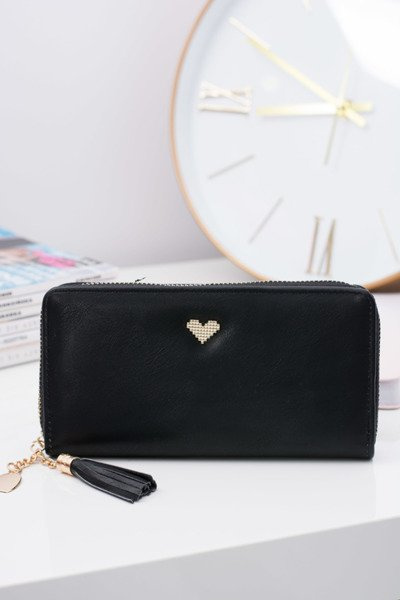 Porte-clés Grand Portefeuille Femme Noir Coeur Doré