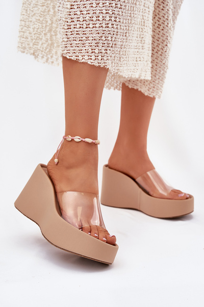 Damen Wedge Sandalen Mit Transparentem Riemen Beige Zolretia