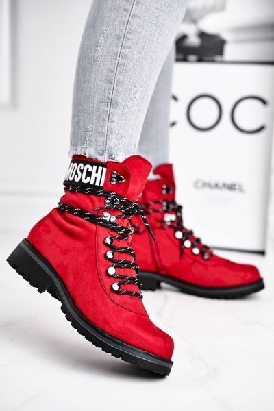 Women's Flat Heel Zipper Boots Red Popsi