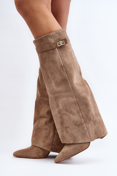 Women's High Heel Over the Knee Boots Beige Portora