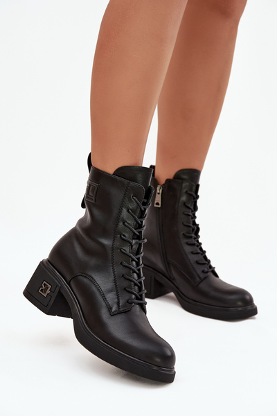 Boots pour femmes isolantes en cuir naturel sur talon Vinceza 66819 Noir