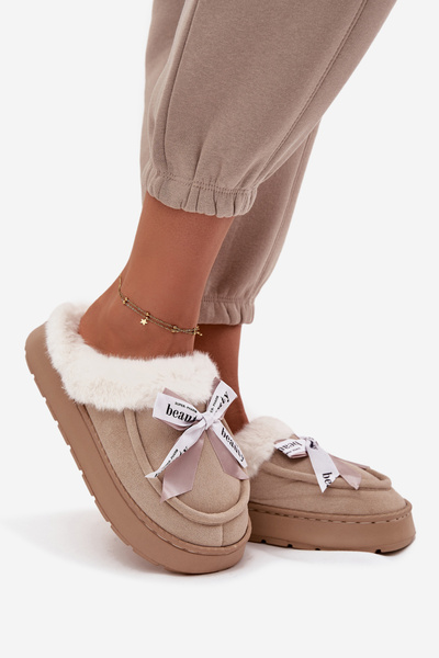 Damenschuhe mit Fell und Schleife Beigefarben Fenella