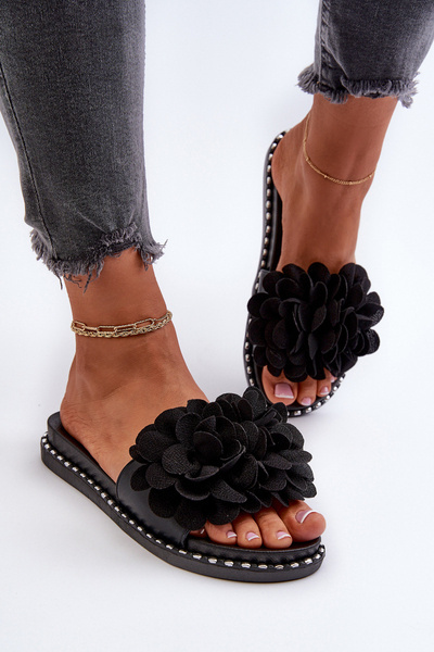 Sandales Pour Femmes Décorées De Fleurs Noir Cellanen