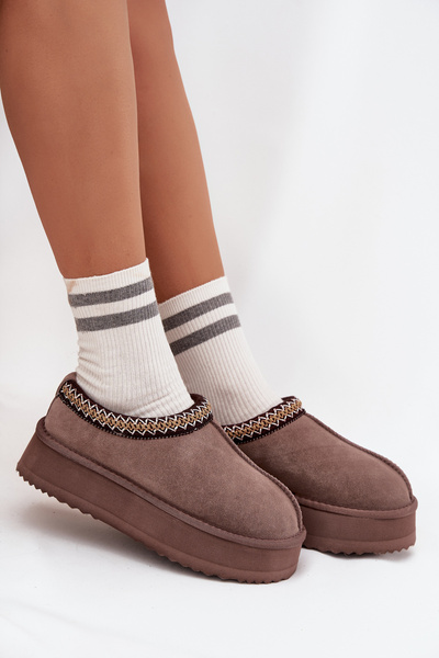 Niedrige Wildleder-Schneestiefel für Damen mit Stickerei auf Plattform Vinceza 97960 Braun