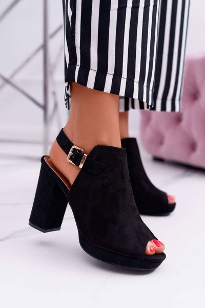 Sandales à talons aiguilles pour femmes, bout ouvert, montre noire