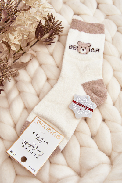 Damen Warme Socken mit Teddybär Beige