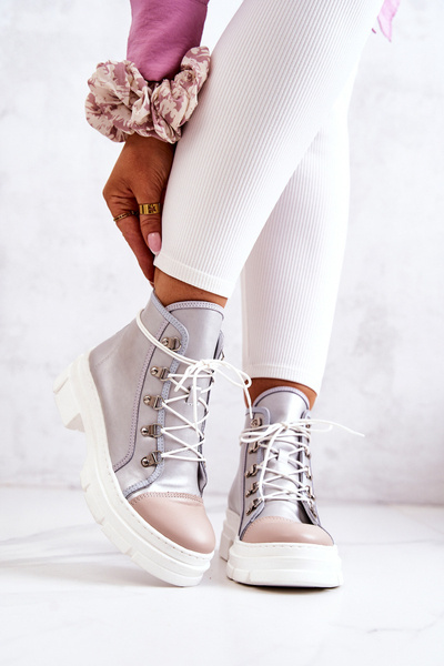 Bottes en cuir argentées Letty