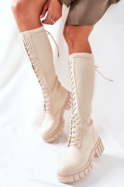 Bottes hautes avec chaussette Beige Monteri