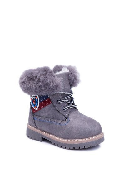 Children's Boy's Boots Fleece-lined Trappers Grey Cobi