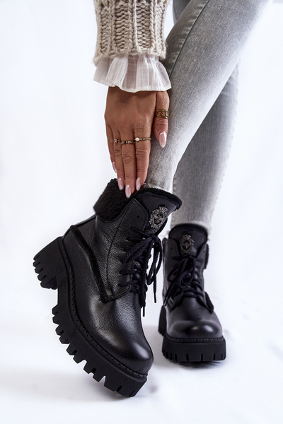 Bottines Trappeuses En Cuir Pour Femme Noir Vergo