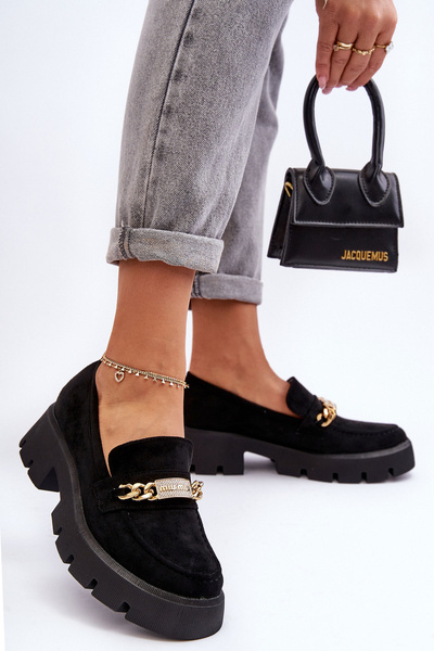 Classic Suede Loafers On A Chunky Platform Black Catch Me!