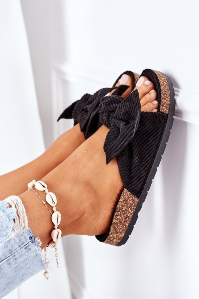 Corduroy Slippers On The Cork Sole Black Summertime