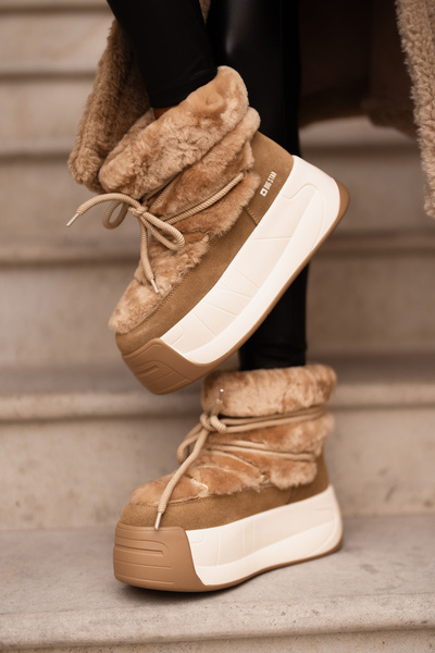 Leder Damen Schneestiefel Mit Dicker Sohle Und Fell Big Star OO274A207 Braun
