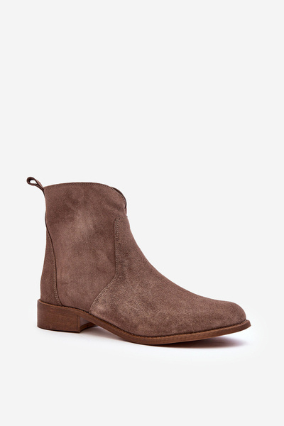 Cizme de piele de căprioară pentru femei cu fermoar Beige Nicole 2829